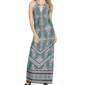 White House Black Market Sleeveless Blouson Geo Print Maxi Dress Size M